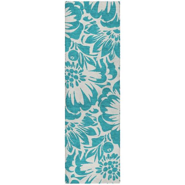 Dream Shag Premium Machine Washable Abstract ADS551 Teal 2 ft. x 7 ft. Runner Rug