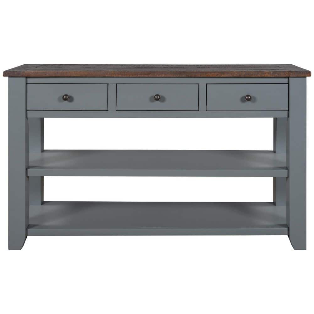 VERYKE 48.82 in. Gray Standard Rectangle Pine Console Table with 3 ...