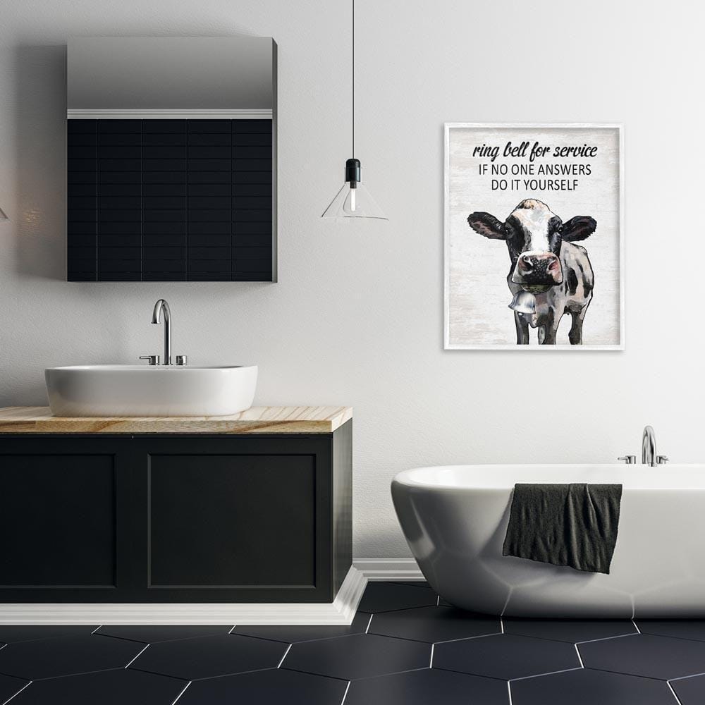 Stupell Industries Laundry Service Cow by Lettered and Lined White ...
