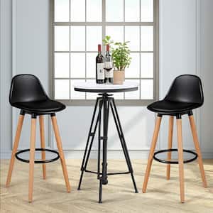 36.5 in. Mid Century Barstool 28.5 in. Dining Pub Chair with Leather Padded-Seat Black (Set of 2)