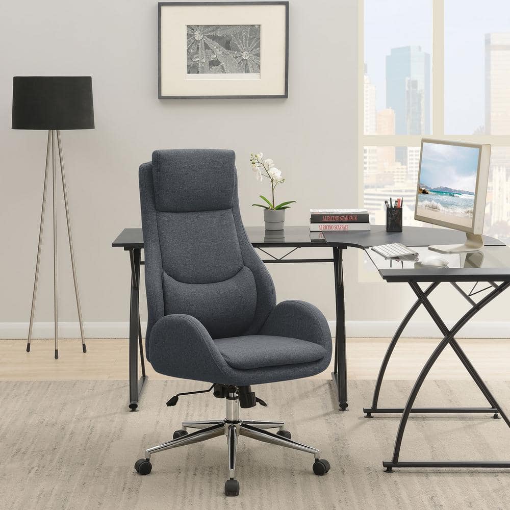 Gray Leatherette and Fabric High Back Executive Chair with Adjustable Arms