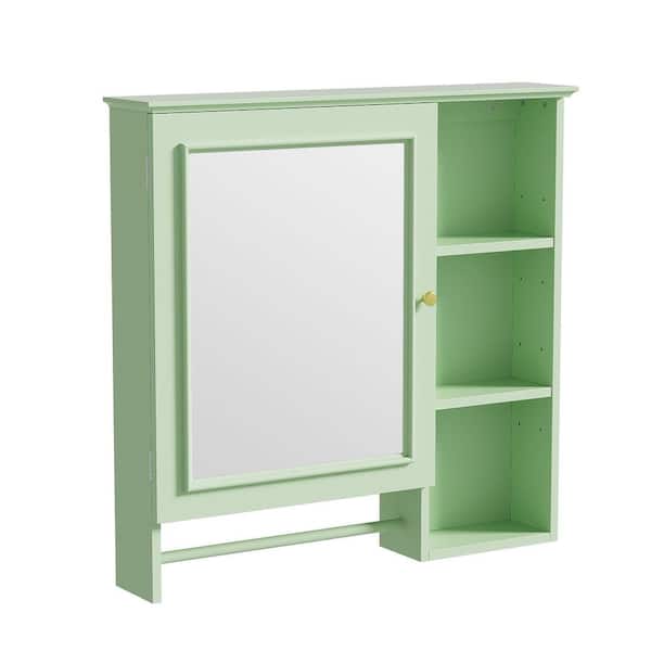 Unbranded 28.85 in. W x 4.5 in. D x 28 in. H Bathroom Storage Wall Cabinet with Mirror Doors and Shelves in Green
