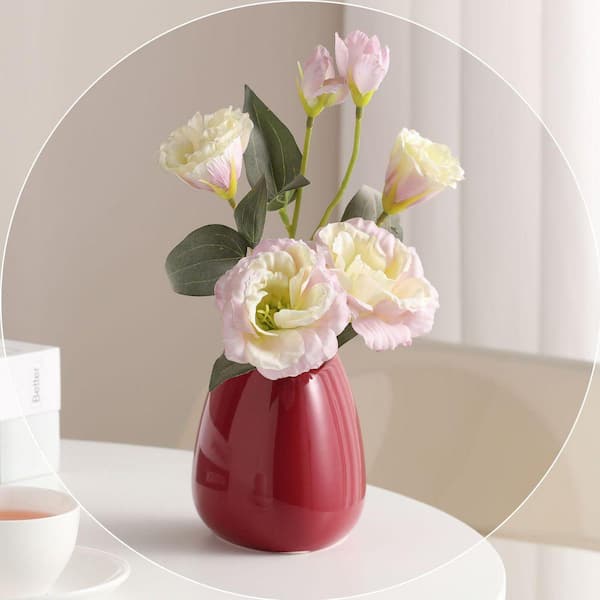 9.7 in Ceramic Vase (Set of 3) Red Flower Vase for Home Decor, Modern Decorative Vase for Flowers Vases MKCV40JJ1-R