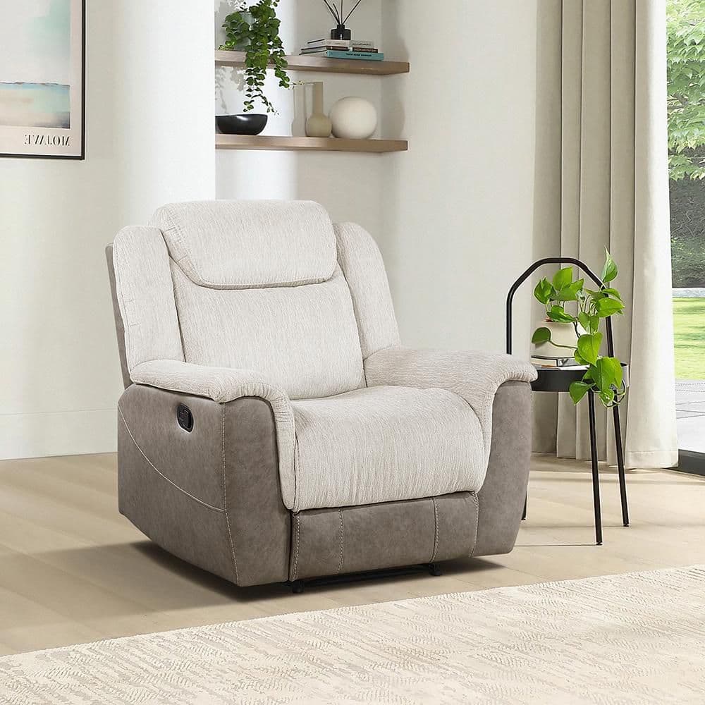 Lazzara Center Hill Beige Chenille and Microfiber Manual Recliner ...