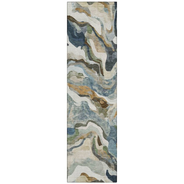 Chantille Machine Washable Indoor/Outdoor Abstract ACN2162 Denim 2 ft. 3 in. x 7 ft. 6 in. Runner Rug