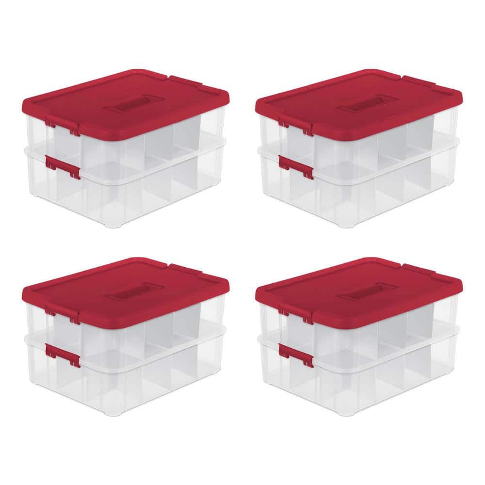 6.0 Gal. 20 Compartment Adjustable Ornament Storage Case (6-Pack), Rocket  Red