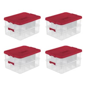 21 Qt. 14276604 24 Compartment Christmas Ornament Storage Box (4-Pack), Clear