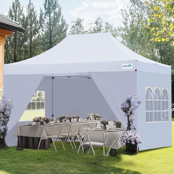 10 ft. x 15 ft. Heavy Duty Pop Up Canopy Tent with Sidewalls, with 800D Waterproof Oxford Fabric for Events-White