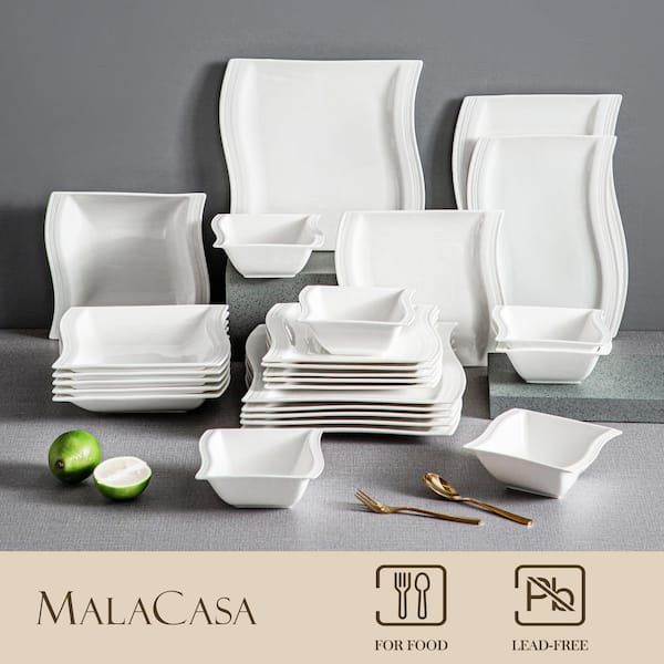 MALACASA Flora 26-Piece Porcelain Dinner Set with Bowls Dessert