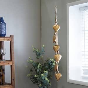 Gold Metal Heart Decorative Bell with Jute Hanging Rope
