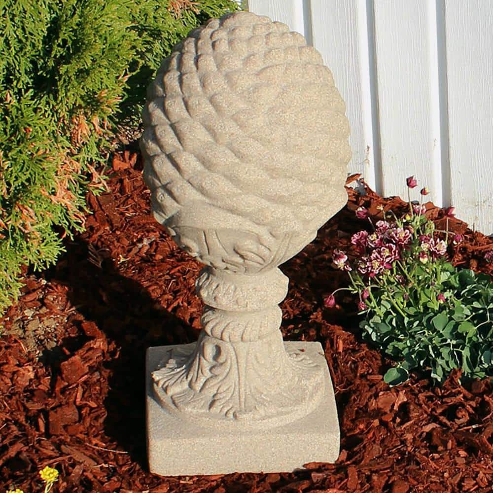 Sandstone Finish Pineapple Garden Statue, Lightweight Resin, 23" Height