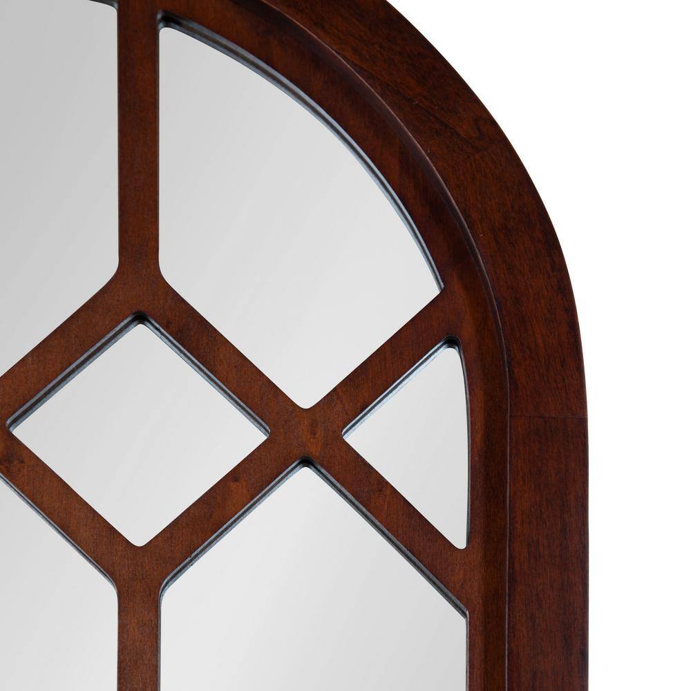 Walnut Brown Arched Wood Framed Windowpane Wall Mirror