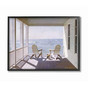 "Porch Chairs Overlooking the Tide Realistic Painting" by Zhen-Huan Lu Framed Nature Wall Art Print 16 in. x 20 in.