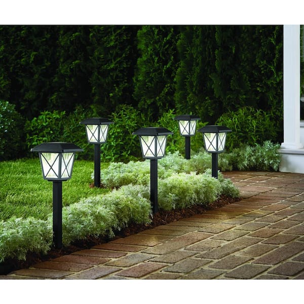 Hampton Bay 16 Lumens 2-Tone Black & Grey Finish Solar LED Landscape Pathway Light Set with Vintage Bulb (18-Pack)