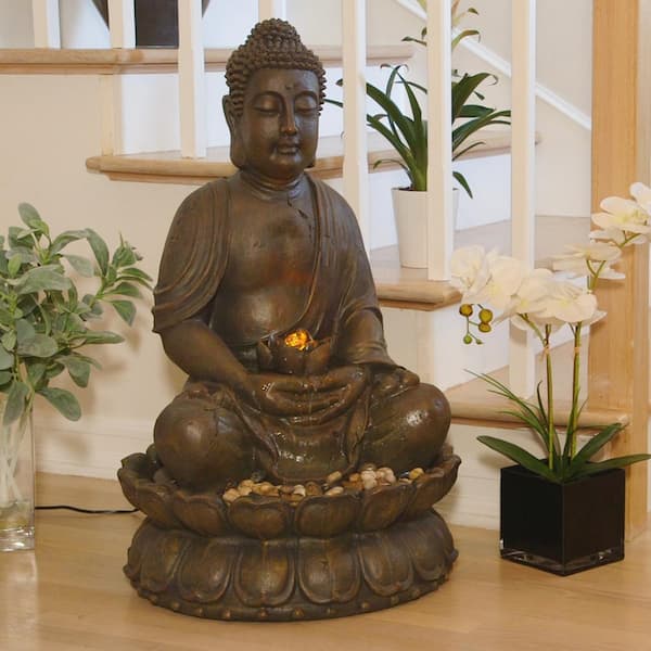 33 in. Tall Indoor/Outdoor Meditating Buddha Water Fountain Yard Decor