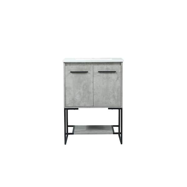 Unbranded Simply Living 24 in. Single Bathroom Vanity in concrete Grey with Engineered Marble Vanity Top in Ivory White