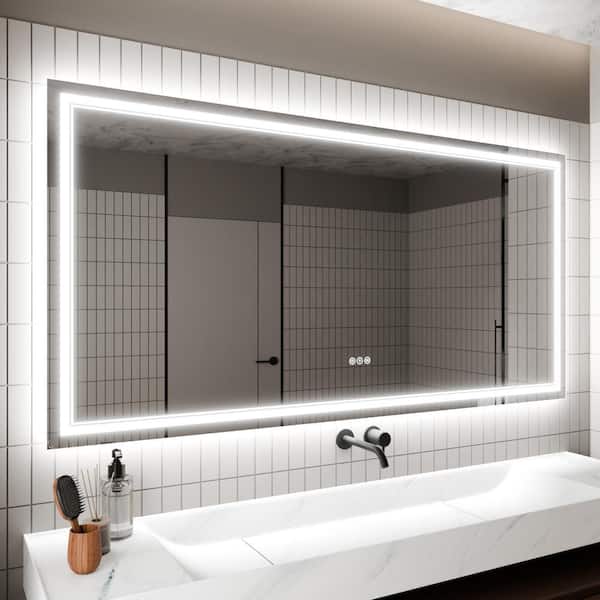 72 in. W x 36 in. H Large Rectangular Frameless LED Light Dimmable Anti-Fog Wall Bathroom Vanity Mirror