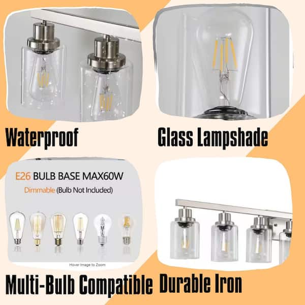 Modern 51.2 in. 8-Light Brushed Nickel Bathroom Vanity Light Fixture with Clear Glass Shades, Wall Sconce