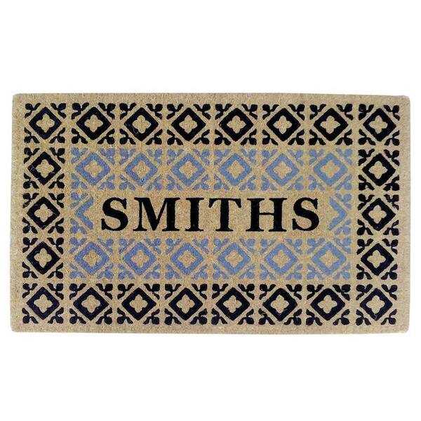 Creative Accents Crispin Blue and Black 22 in. x 36 in. HeavyDuty Coir Personalized Door Mat