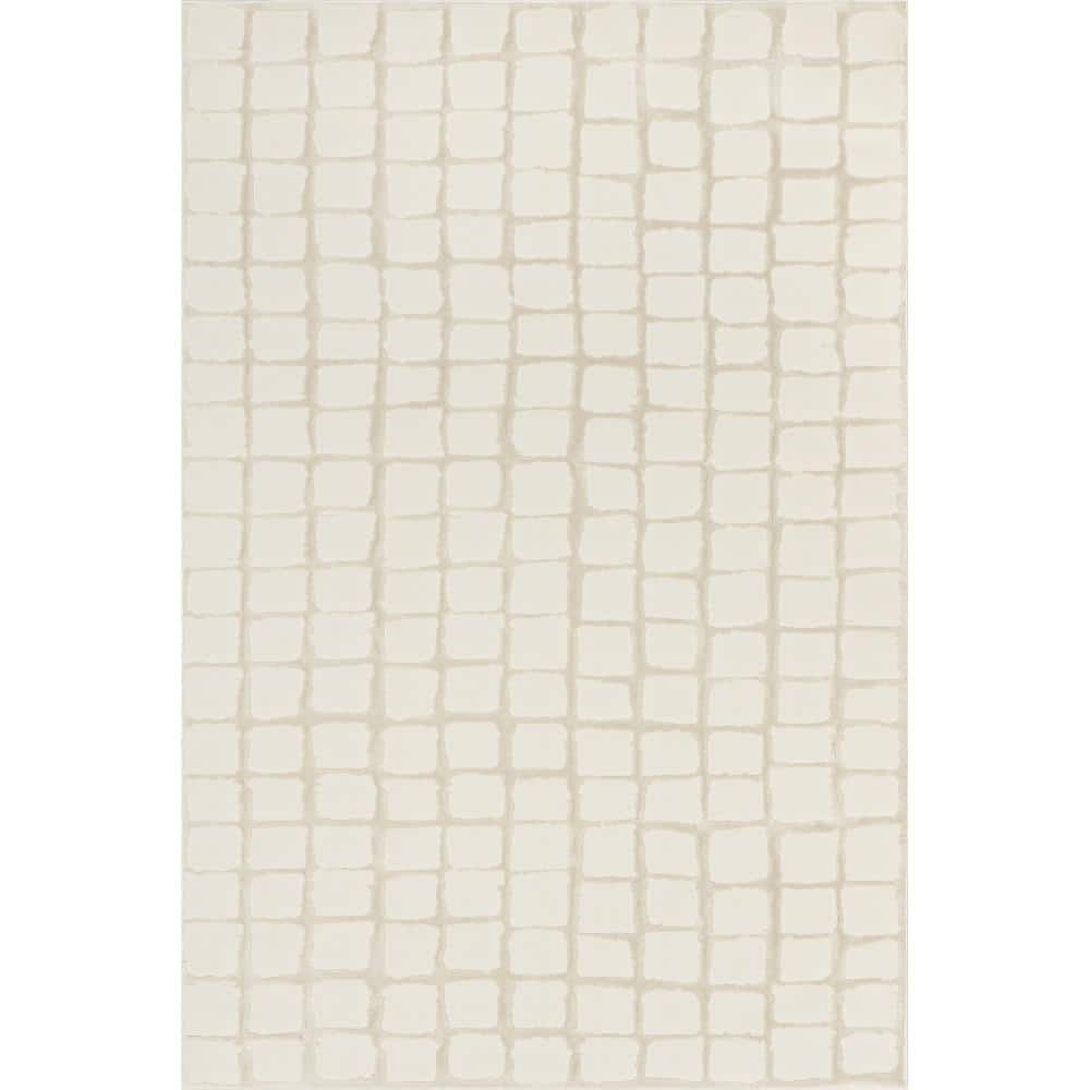 Eunice 2' x 3' Off-White Geometric Washable Area Rug
