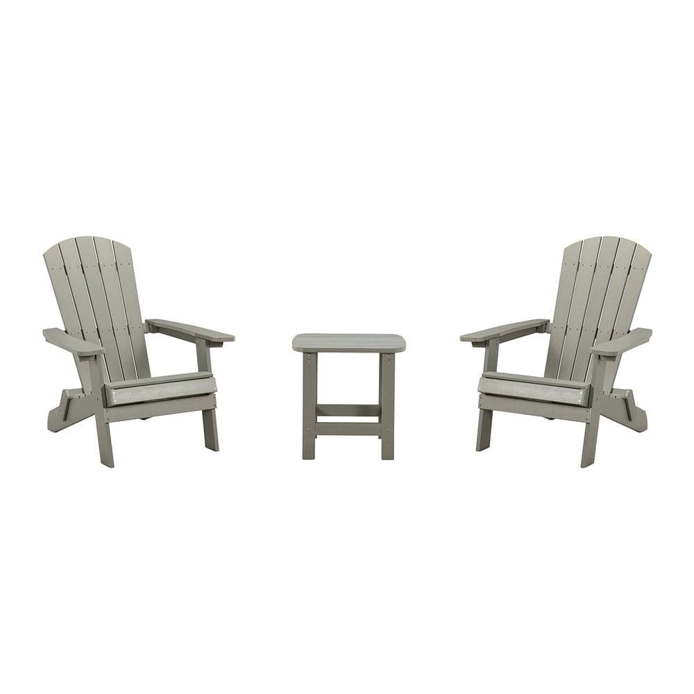 3-Piece Plastic Adirondack Chair Patio Conversation Set Grey