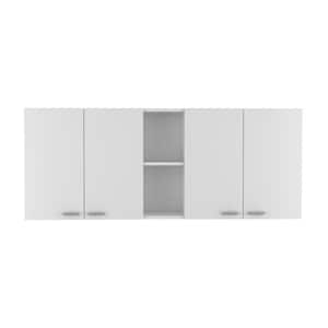 59.05 in. W x 12.4 in. D x 23.62 in. H White Wood Ready to Assemble Wall Kitchen Cabinet Shelves and 4-Doors