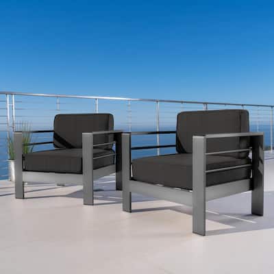 Valentina Grey Stationary Aluminum Outdoor Lounge Chair with Dark Grey Cushions (2-Pack)