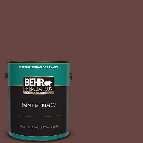 BEHR PREMIUM PLUS 1 gal. #S-G-730 Tawny Port Semi-Gloss Enamel Exterior Paint & Primer