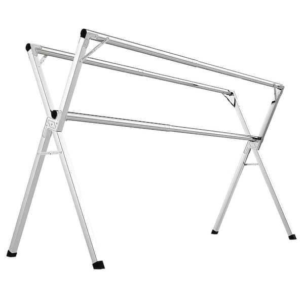 Angel Sar 63 in. X-Shape Stainless Steel Foldable Clothes Drying Rack with 20 Windproof Hooks (1-Pack)