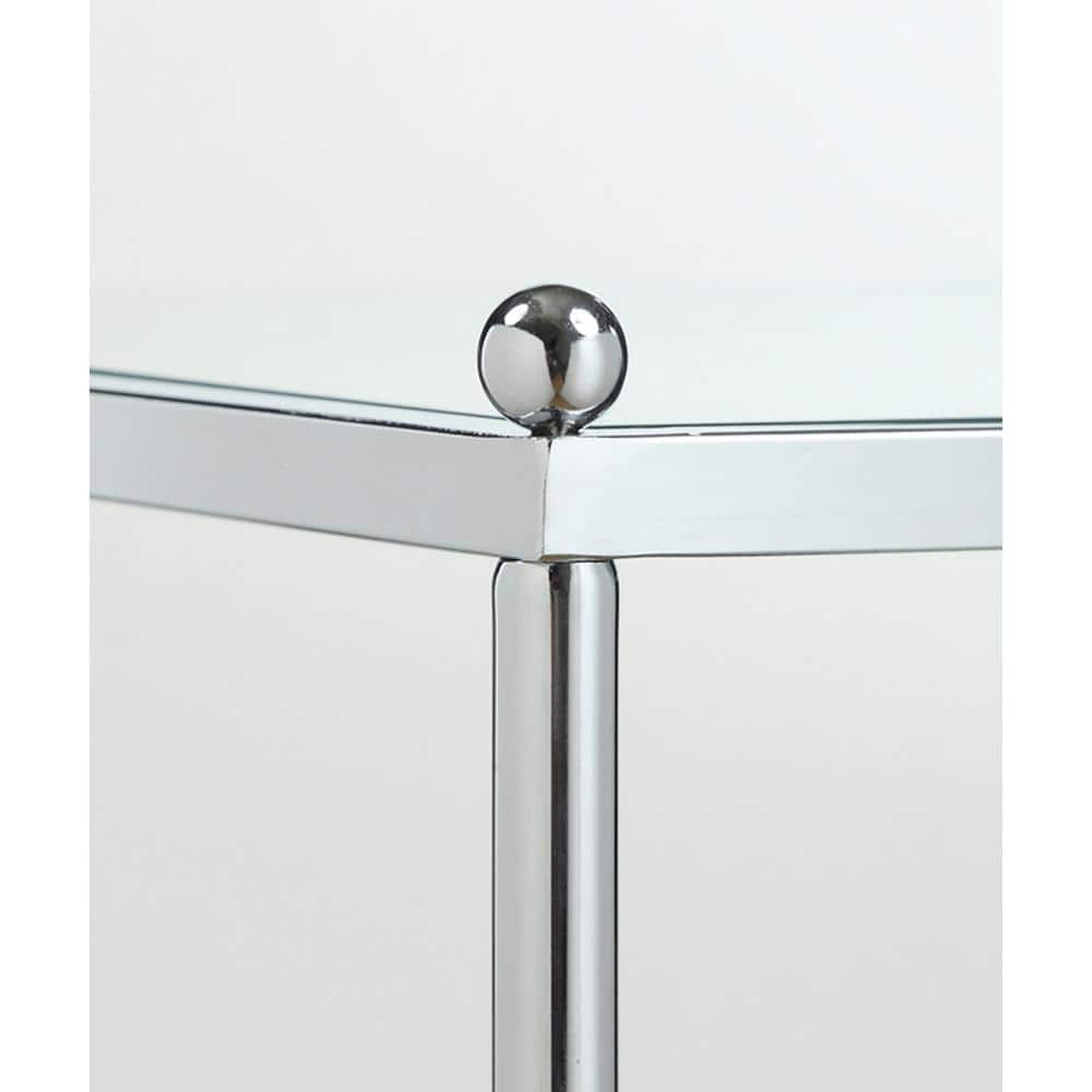 Modern Chrome and Glass Slim Console Table with 3 Tiers