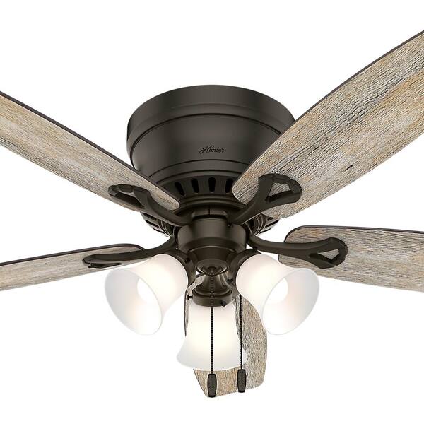 Hunter Oakhurst Ii 52 In Low Profile Led Indoor New Bronze Ceiling Fan With Light Kit 52300 The Home Depot