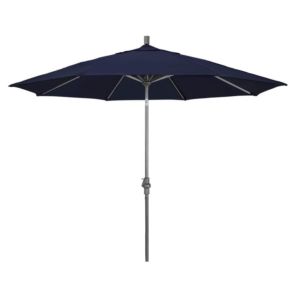 11 ft. Hammertone Grey Aluminum Market Patio Umbrella  Aluminum Ribs Collar Tilt Crank Lift in Navy Blue Pacifica price history on PriceWatchPro