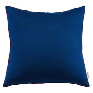 Accentuate Navy Blossom Solid French Piping Trim 24 in. x 24 in. Performance Velvet Throw Pillow
