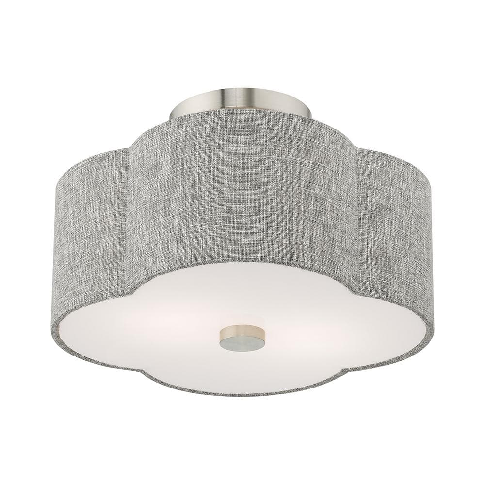 Kalmar Clover-Shaped Gray Drum Shade Ceiling Mount in Brushed Nickel