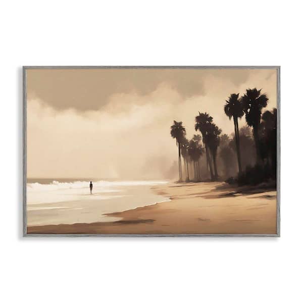 Stupell Industries Moody Beach View by Noah Bay Gray Framed Nature Giclee Art Print 12 in. x 18 in.