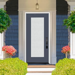 Legacy 36 in. x 80 in. Full Lite Rain Glass LHIS Primed Dark Denim Finish Fiberglass Prehung Front Door