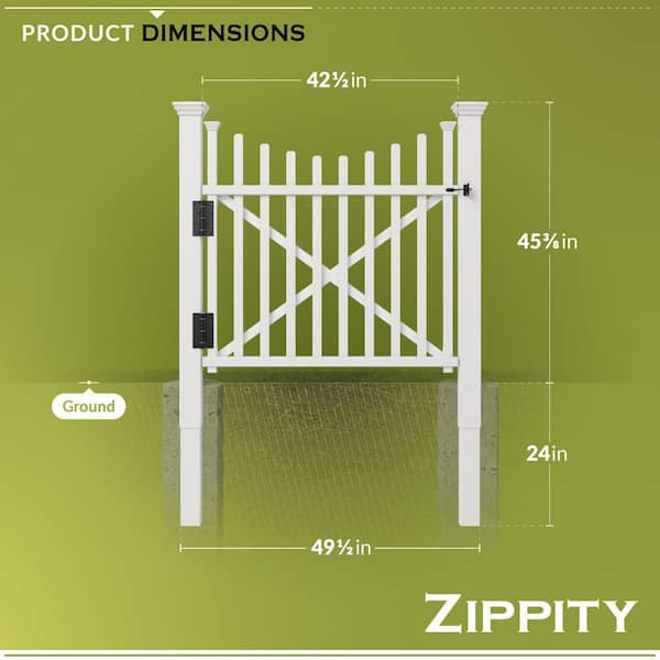 Zippity Outdoor Products 3-1/2 ft. H x 3-1/2 ft. W White Vinyl Manchester Fence Gate Kit with Posts and Hardware