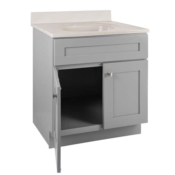 Brookings Solid Wood 31 in. W x 22 in. D Bath Vanity in Gray with Ivory Swirl Cultured Marble Top