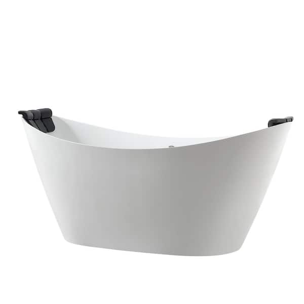 67 in. x 28.7 in. Center Drain Brushed Nickel Freestanding Whirlpool Bathtub Hydrotherapy Lighted Bath-16 Jets in White