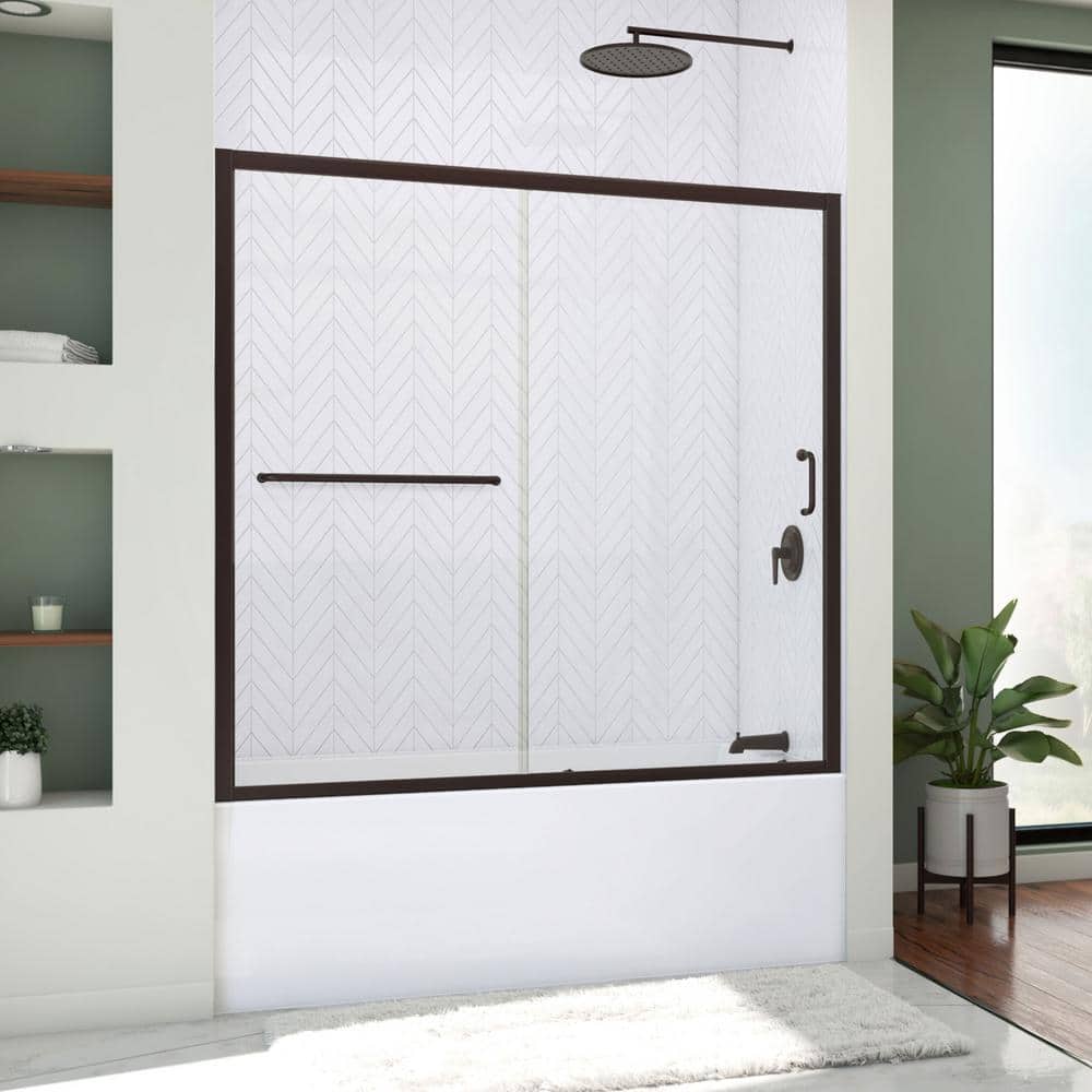 Infinity-Z 60" Clear Glass Sliding Tub Door with Dark Bronze Frame