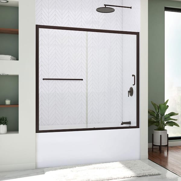 DreamLine Infinity-Z 56-60 in. W x 60 in. H Sliding Semi-Frameless Tub Door in Oil Rubbed Bronze with Clear Glass
