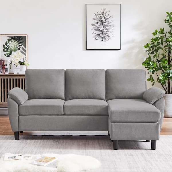 STICKON 79.53 in. W Pillow Top Arm Fabric L-Shaped Sectional Sofa 3-Seats in Light Grey
