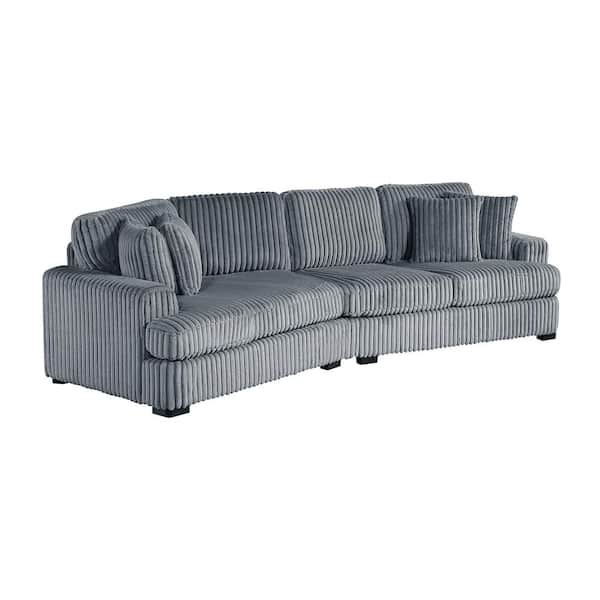 Lyndon 116.5 in. Straight Arm 2-Piece Corduroy Sectional Sofa in. Gray with Left Cuddler