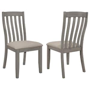 Nogales Coastal Gray Linen-like Fabric Slat Back Side Chairs Set of 2