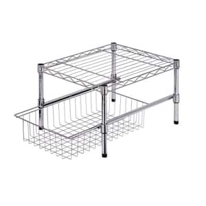 11 in. H x 12 in. W x 18 in. D Adjustable Steel Shelf with Basket Cabinet Organizer in Chrome