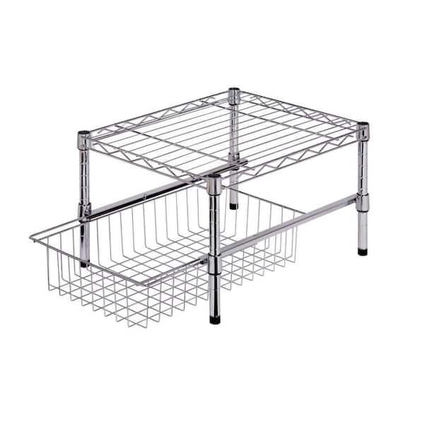 Honey-Can-Do 11 in. H x 12 in. W x 18 in. D Adjustable Steel Shelf with Basket Cabinet Organizer in Chrome
