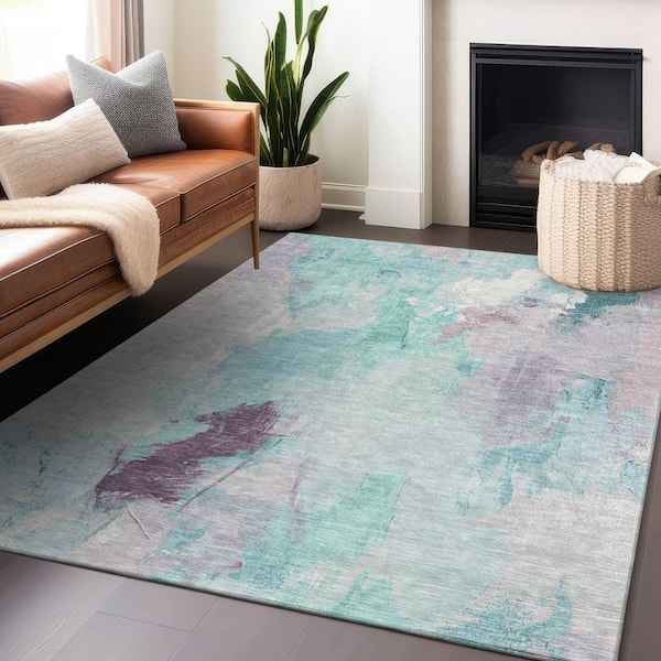 Chantille Machine Washable Indoor/Outdoor Abstract ACN1914 Teal 8 ft. x 10 ft. Accent Rug