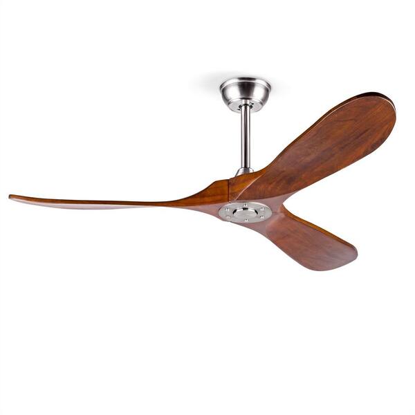 52 in. Flush Mount Standard Ceiling Fan Without Light, Metal Finish Housing with Walnut Solid Wood Blades and Remote
