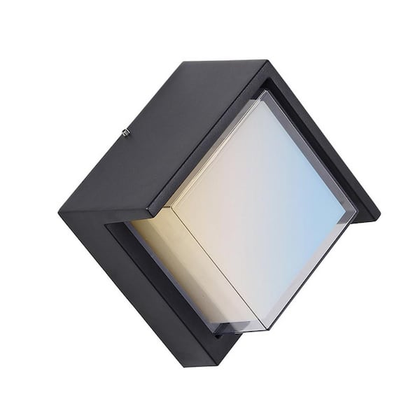 Sunlite Black LED Square Modern Outdoor Hardwired Wall Lantern Sconce Selectable CCT 30K 40K 50K with Canopy and No Bulbs Needed