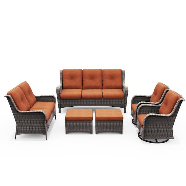 Patio Furniture Set 6-piece Outdoor Patio Conversation Set with Orange Cushions Lawn Furniture